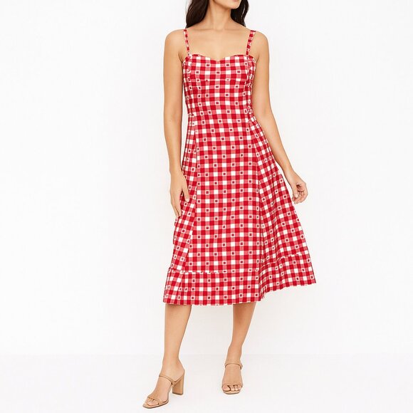 NWT Avec Les Filles Cherry Sweetheart Fit & Flare Dress Red Retro 10 - Picture 1 of 10
